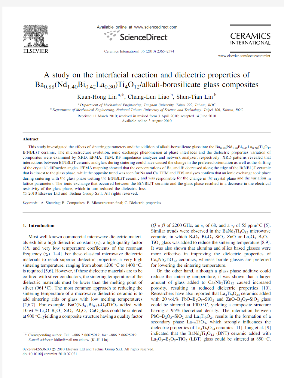 A study on the interfacial reaction and dielectric properties of Ba0.88(Nd1.40Bi0.42La0.30)Ti4O12alk