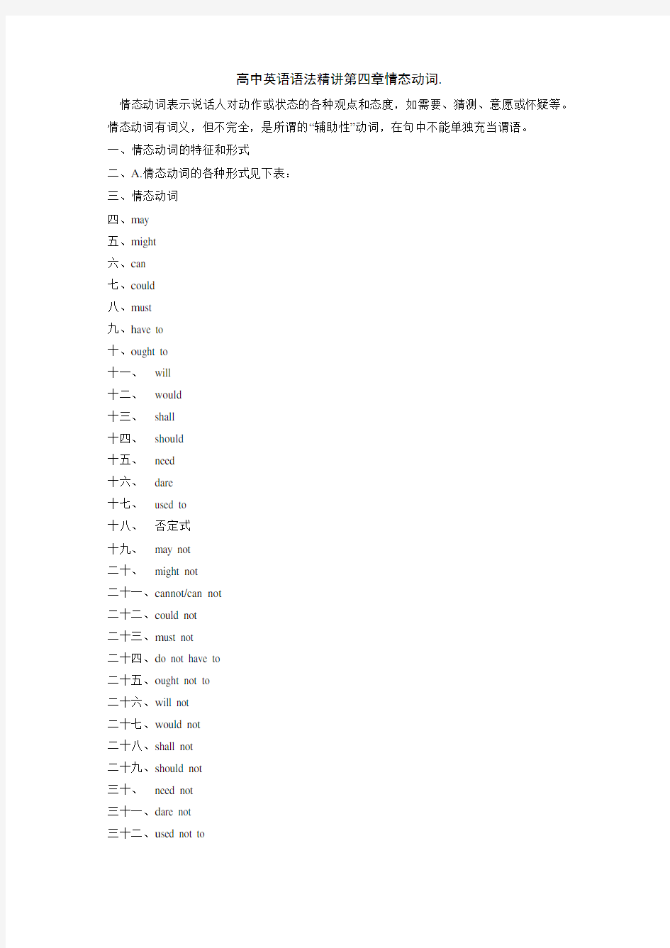 最新高中英语语法精讲第4章情态动词