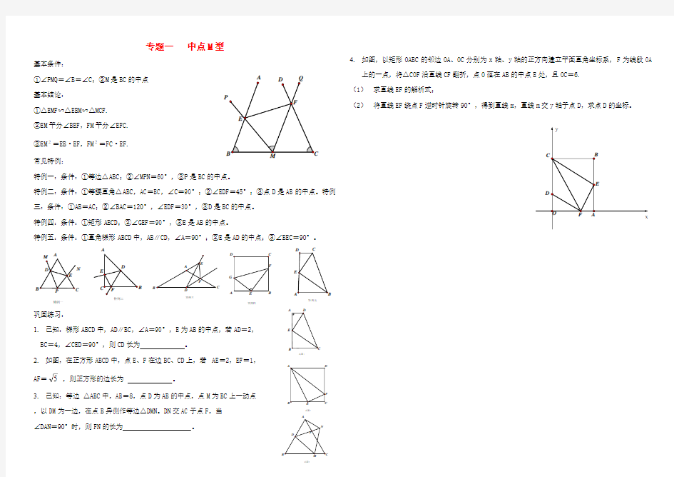 2018年中考数学专题训练 专题一 几何题型(中点m型)(无答案)