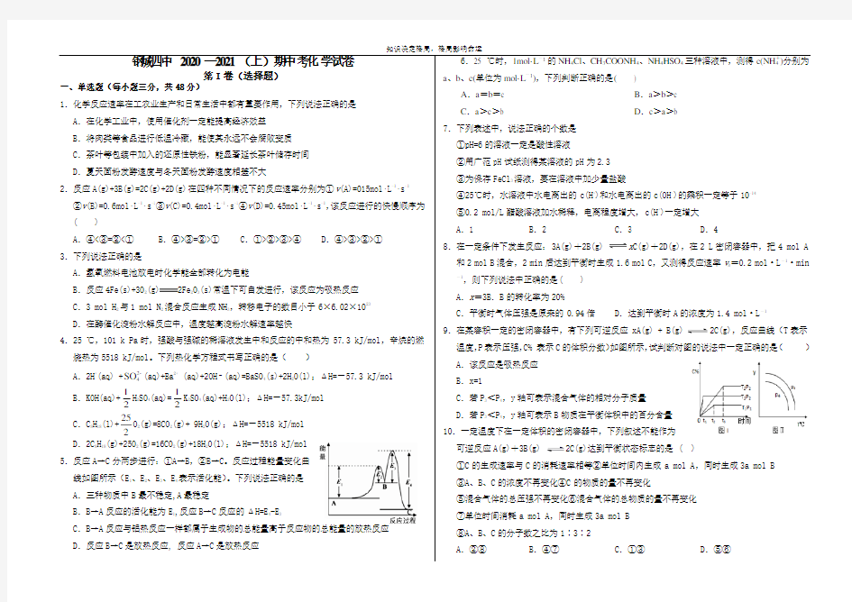 高二期中考试化学试卷 Word版含答案 