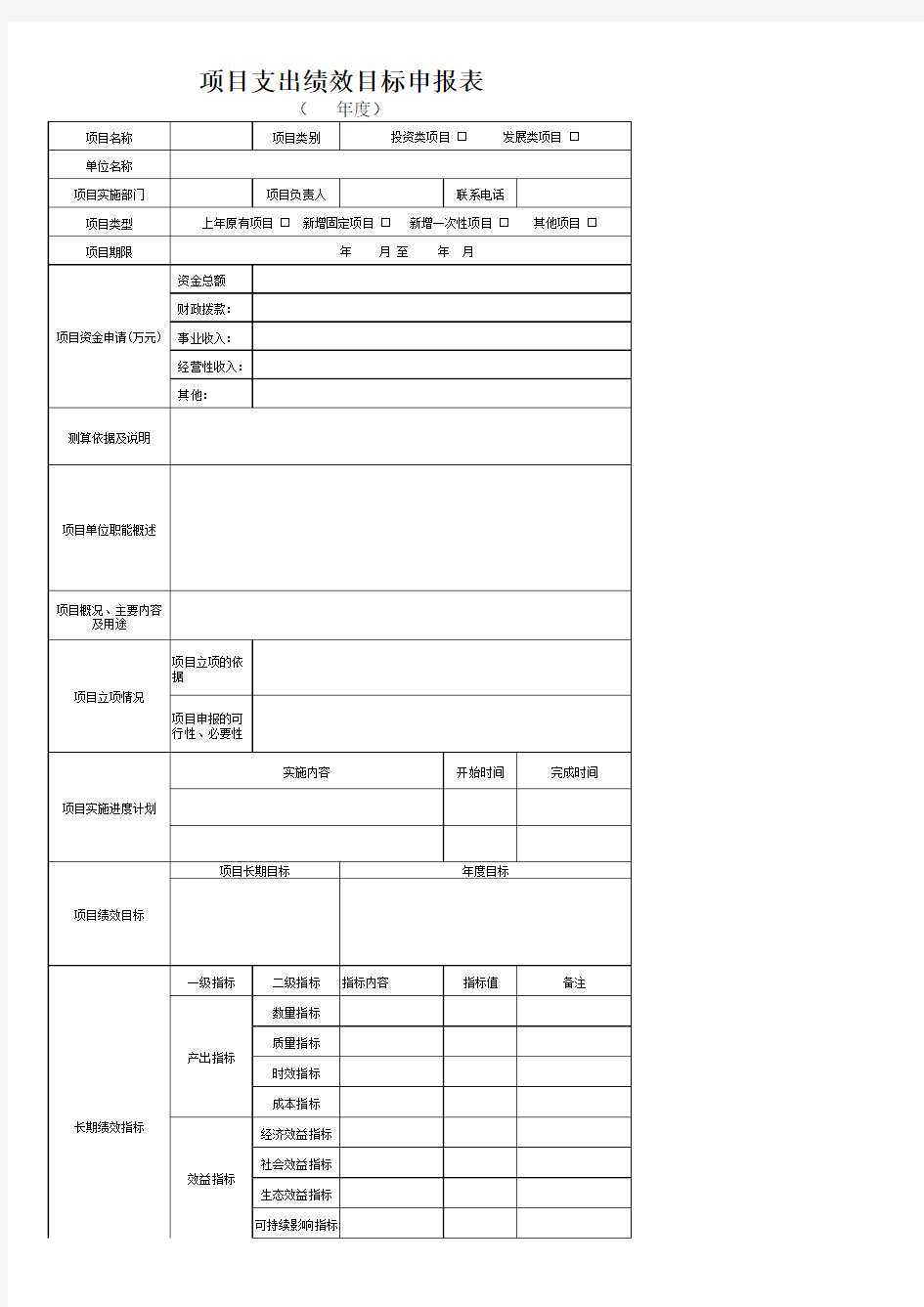 绩效目标申报表