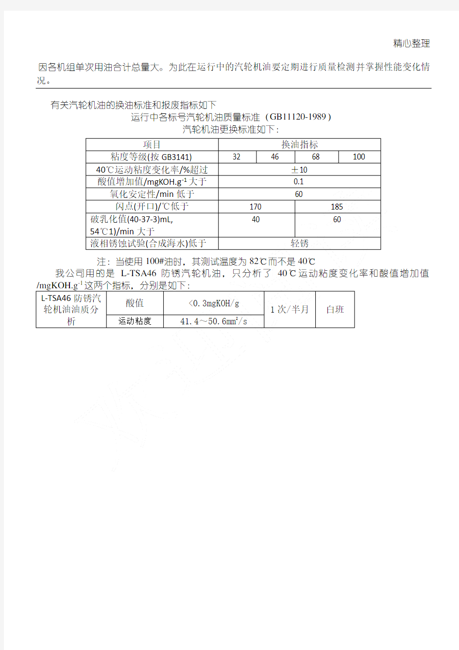 汽轮机油运行标准标准及更换标准