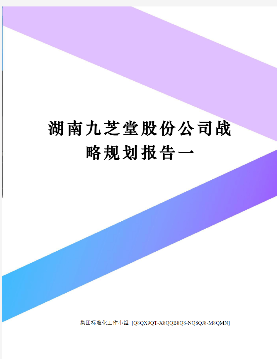 湖南九芝堂股份公司战略规划报告一修订稿