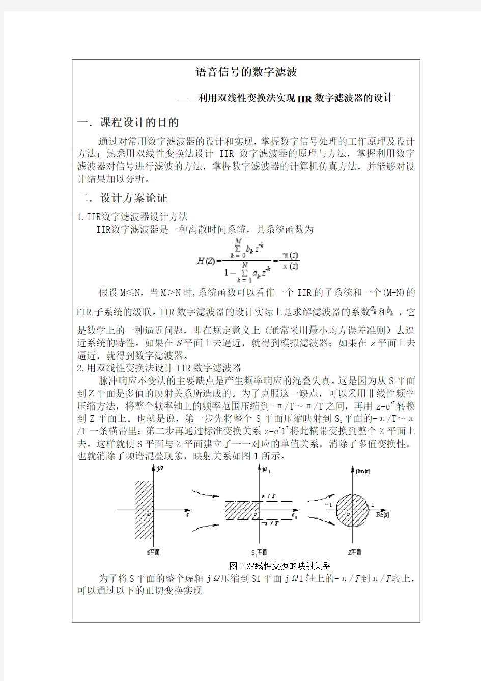 数字信号处理课设+语音信号的数字滤波