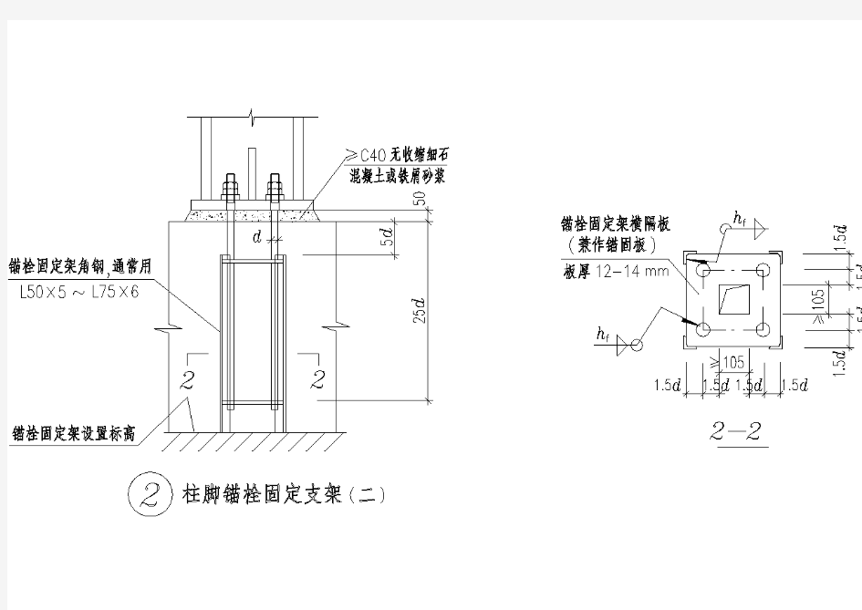 柱脚锚栓固定支架节点构造详图(二)