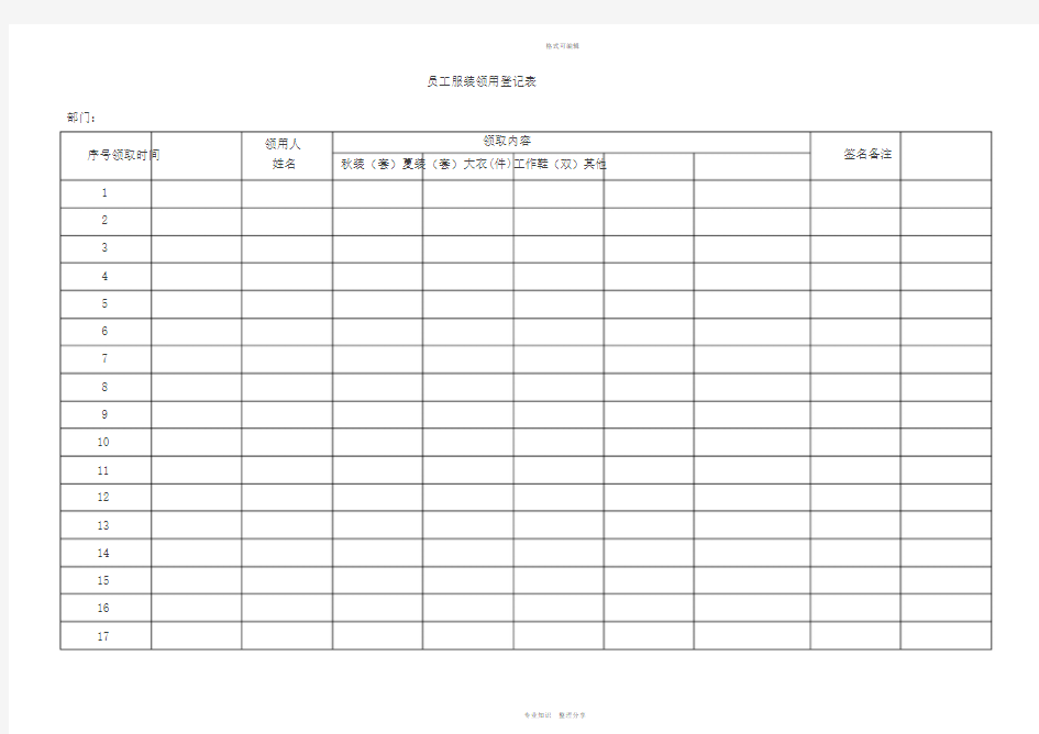 员工服装领用登记表