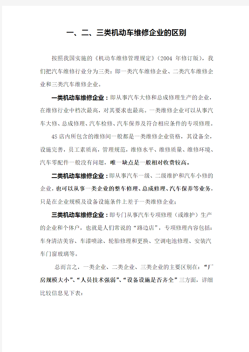 一、二、三类维修企业区别