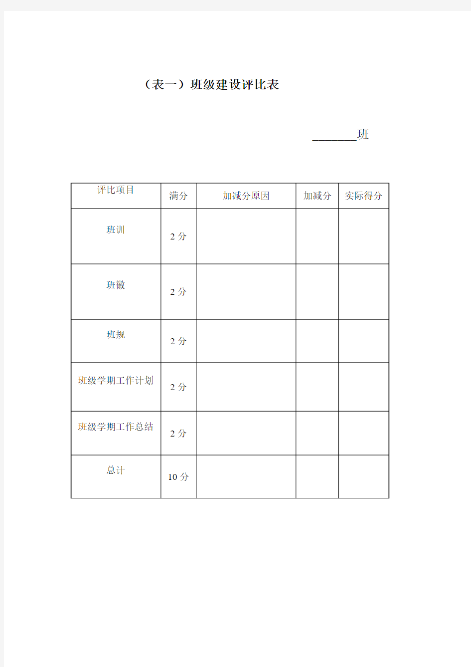 班级建设评比表