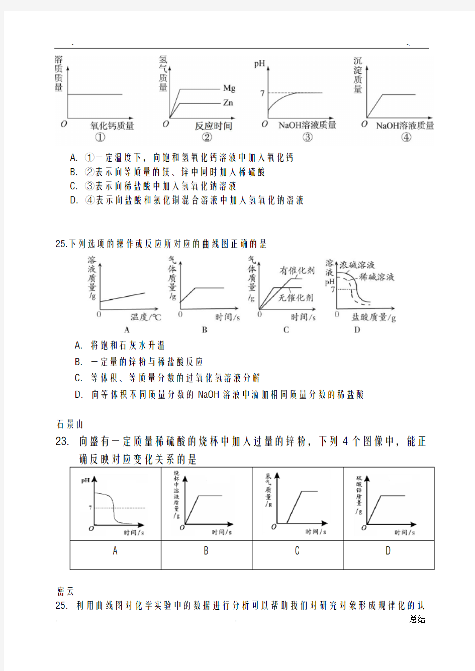 初三化学图像专题训练