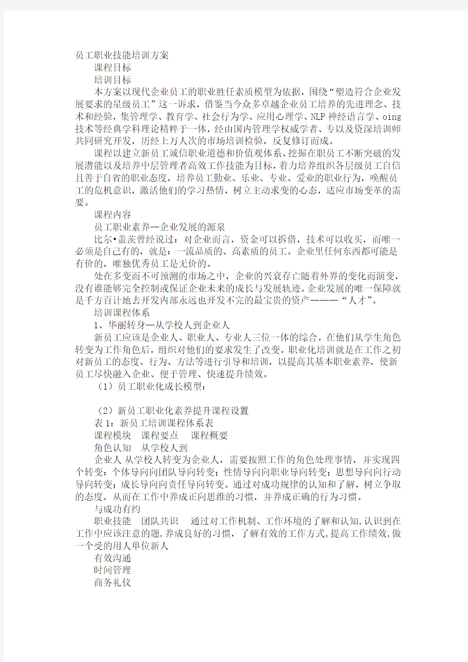 员工职业技能培训方案