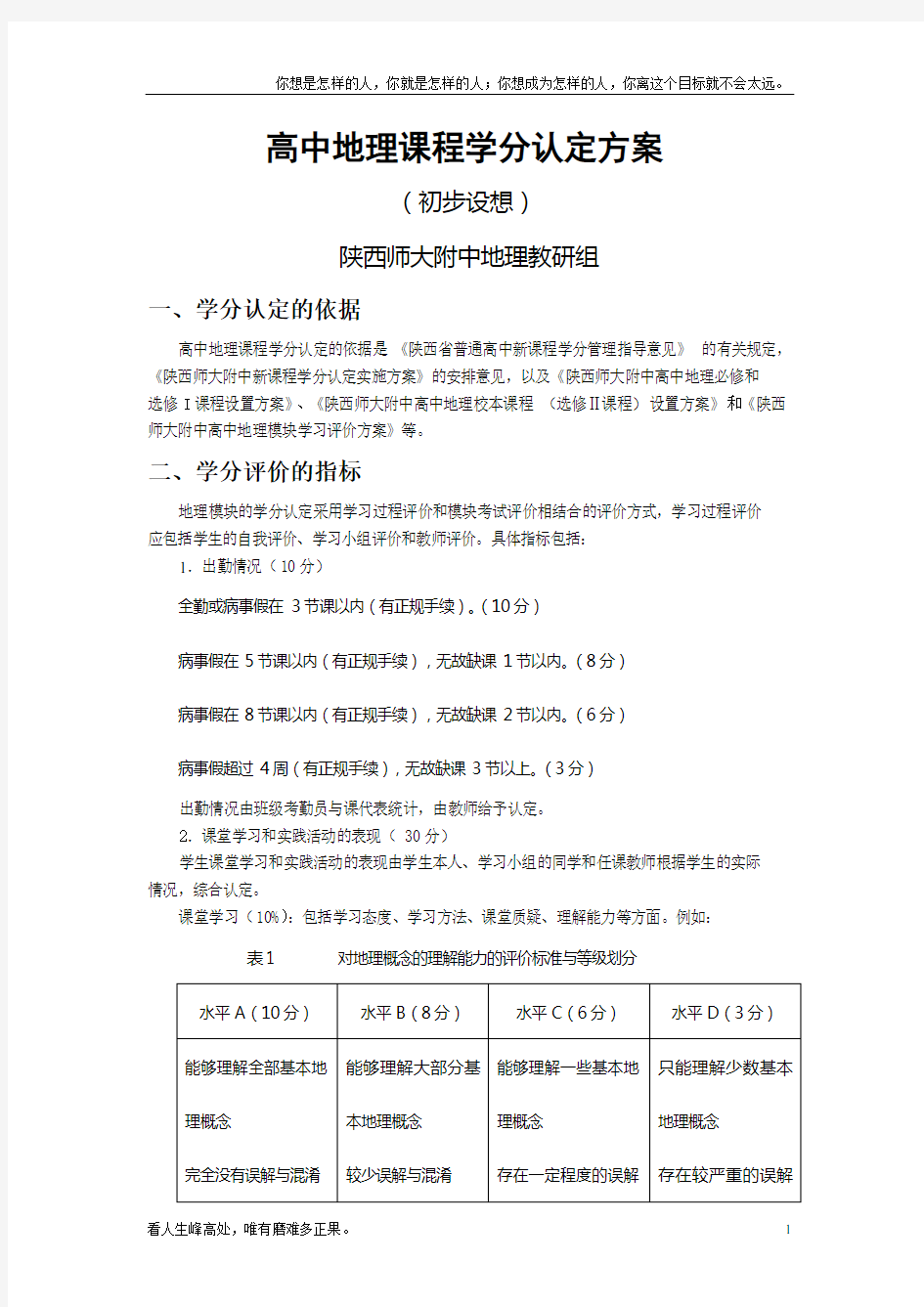 (新)高中地理课程学分认定方案