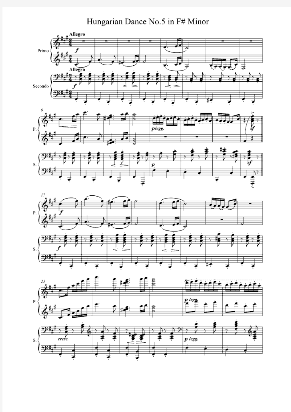 原版的匈牙利舞曲(四手联弹) 正谱 钢琴谱 五线谱 乐谱.pdf
