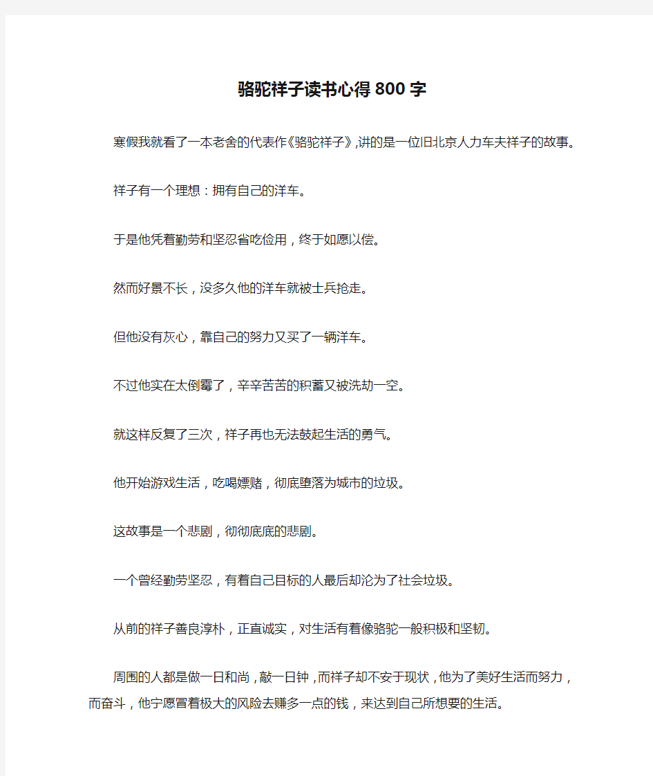 骆驼祥子读书心得800字