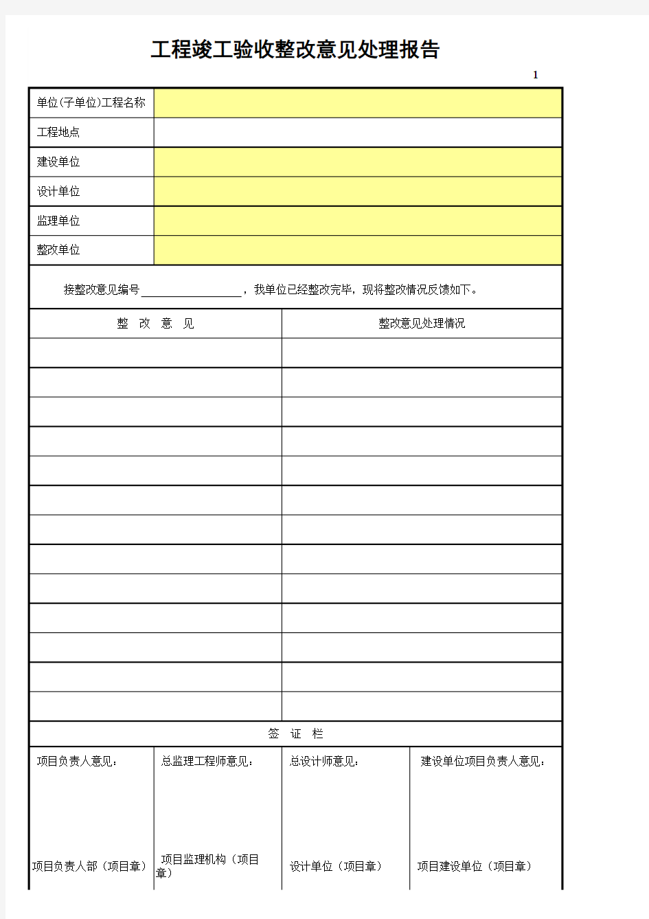 工程竣工整改意见处理报告