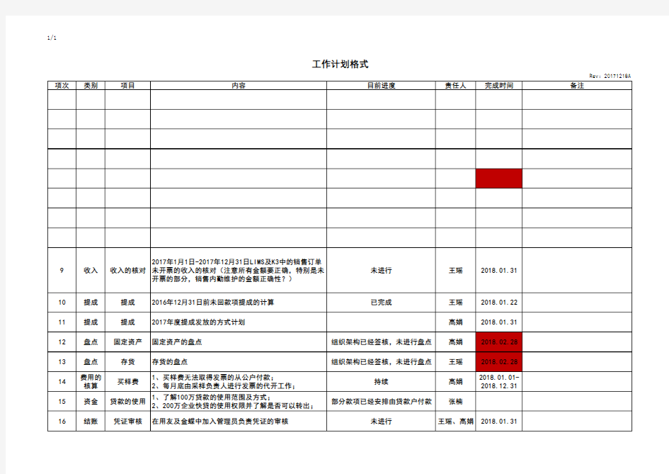 工作计划格式