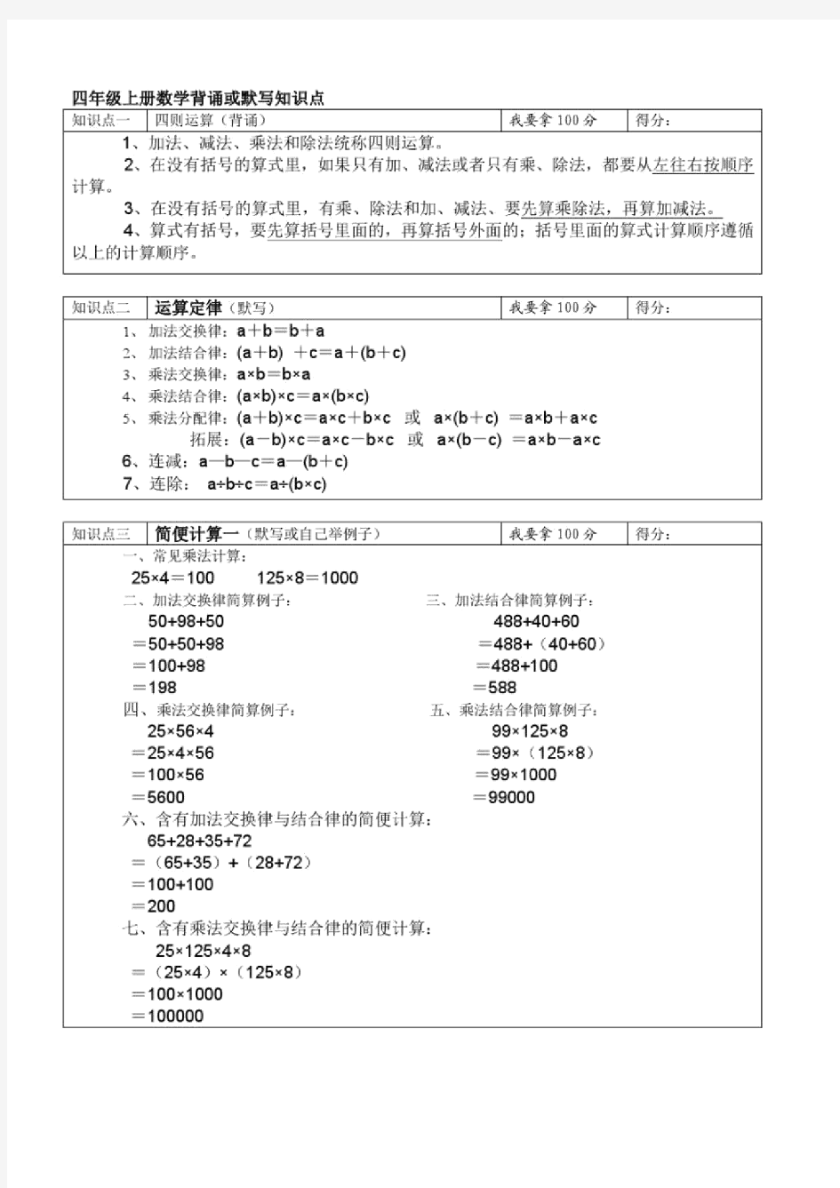 鲁教版四年级上册数学知识点复习资料