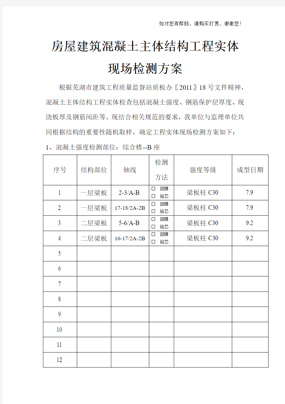 主体结构实体现场检测方案