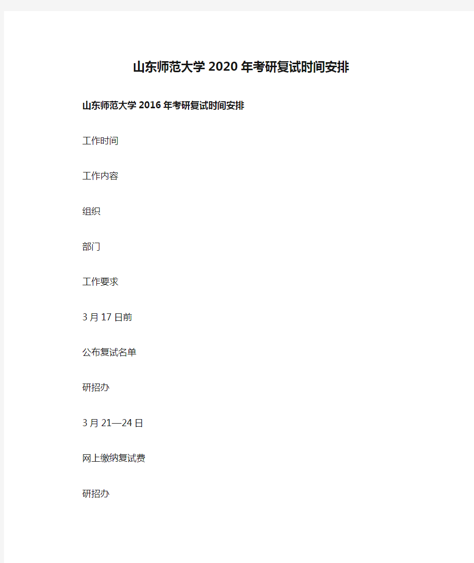 山东师范大学2020年考研复试时间安排