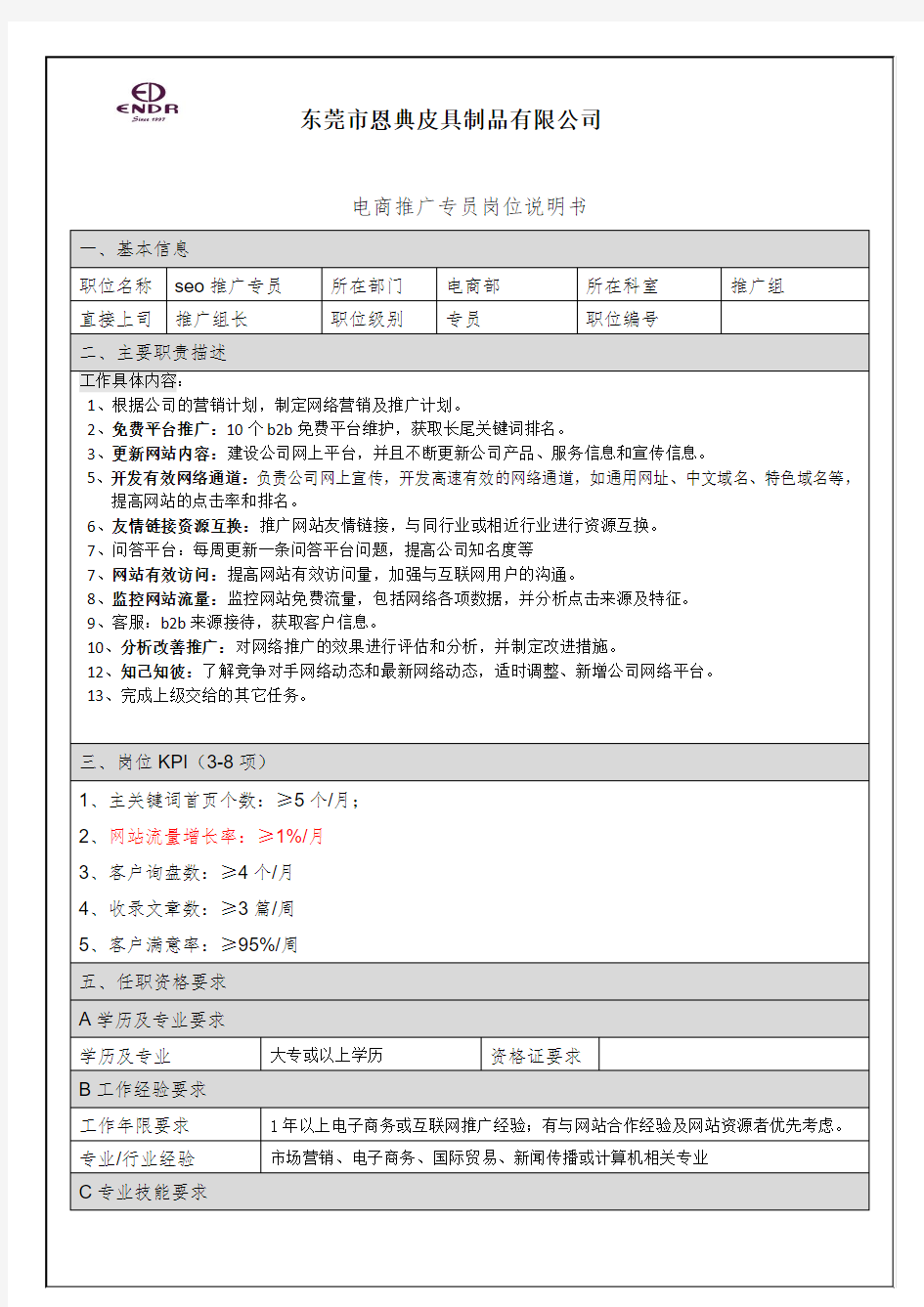 SEO推广岗位职责本