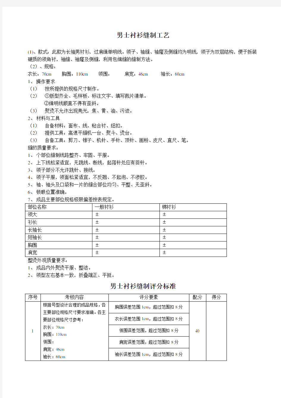 男士衬衫缝制工艺