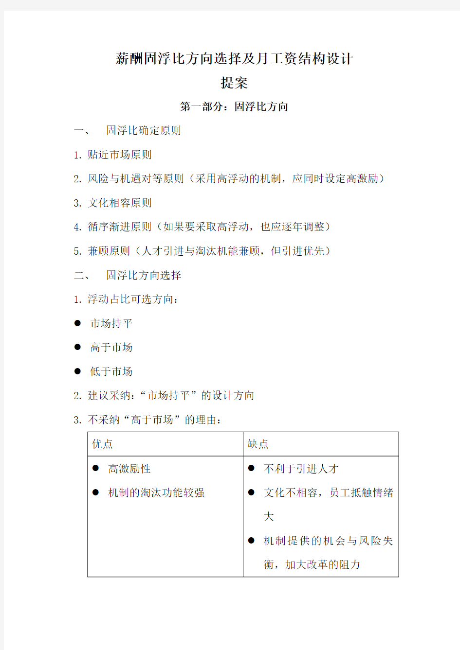 薪资固浮资料比及月工资结构