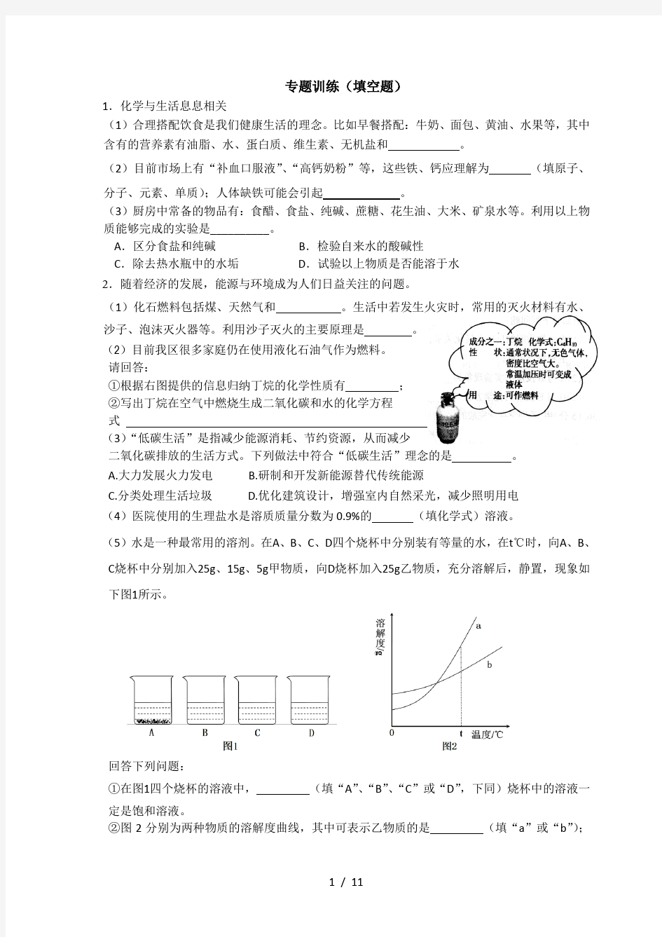 中考化学专题训练填空题