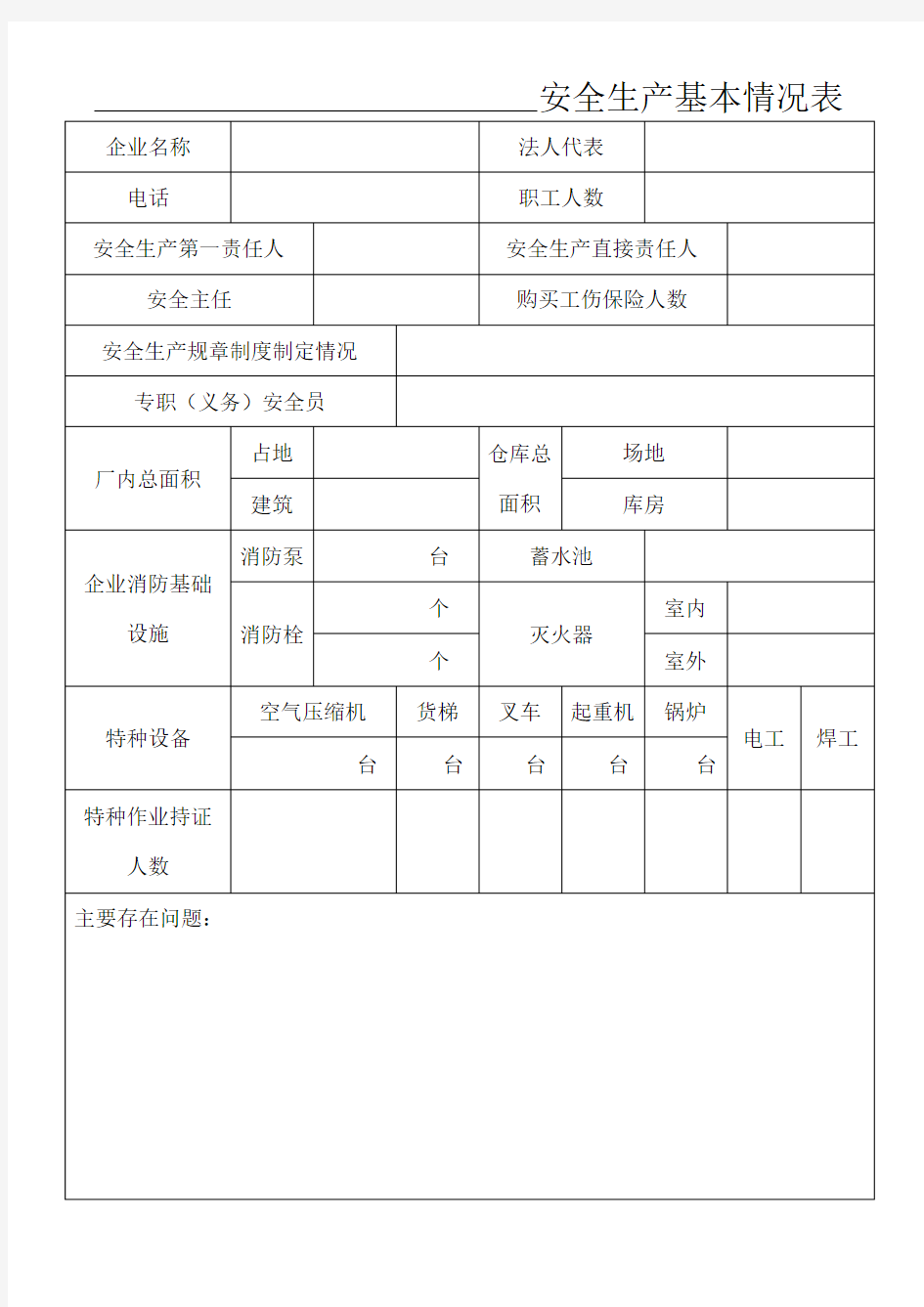 安全生产基本情况表