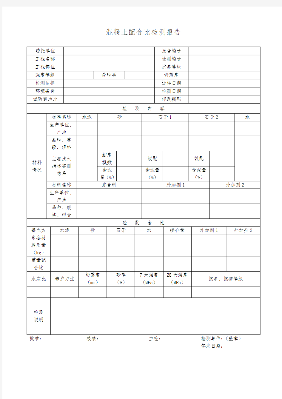 混凝土配合比检测报告