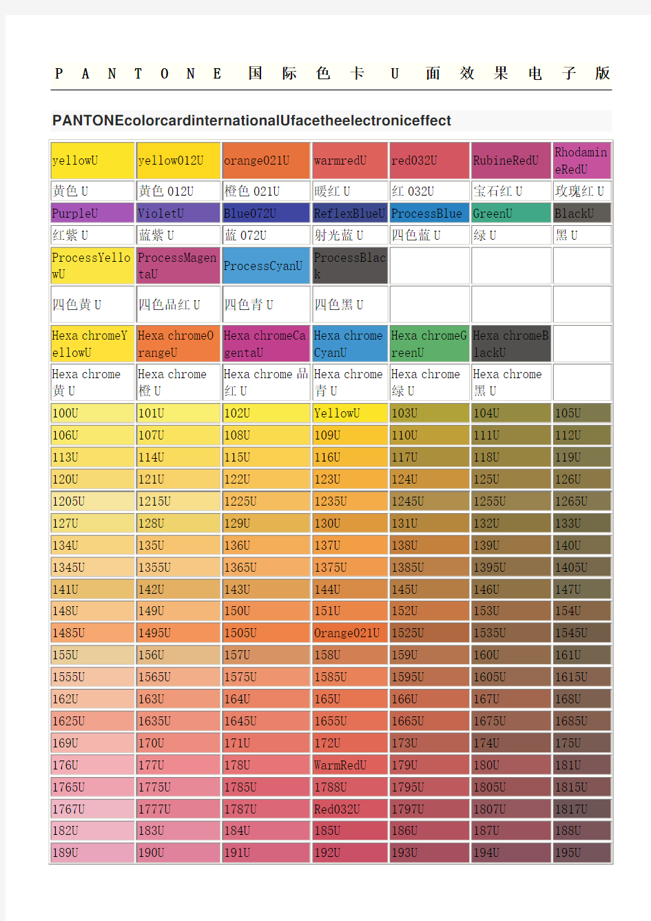 PANTONE潘通色国际颜色卡U面效果电子版潘通潘通色卡