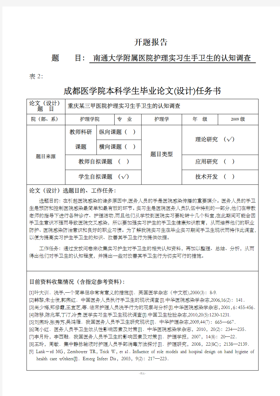 医学生论文开题报告格式