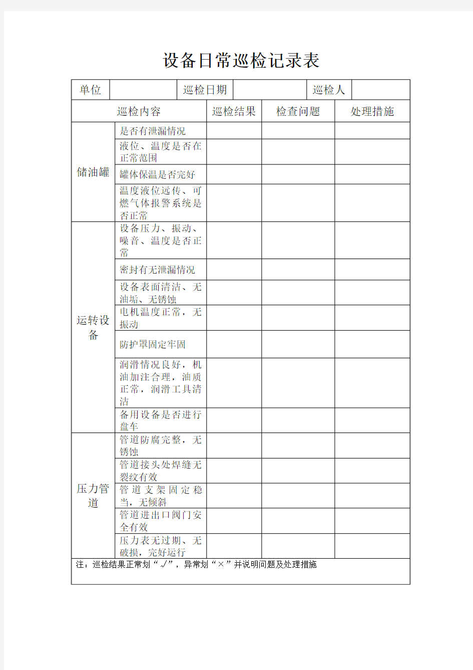 设备日常巡检记录表