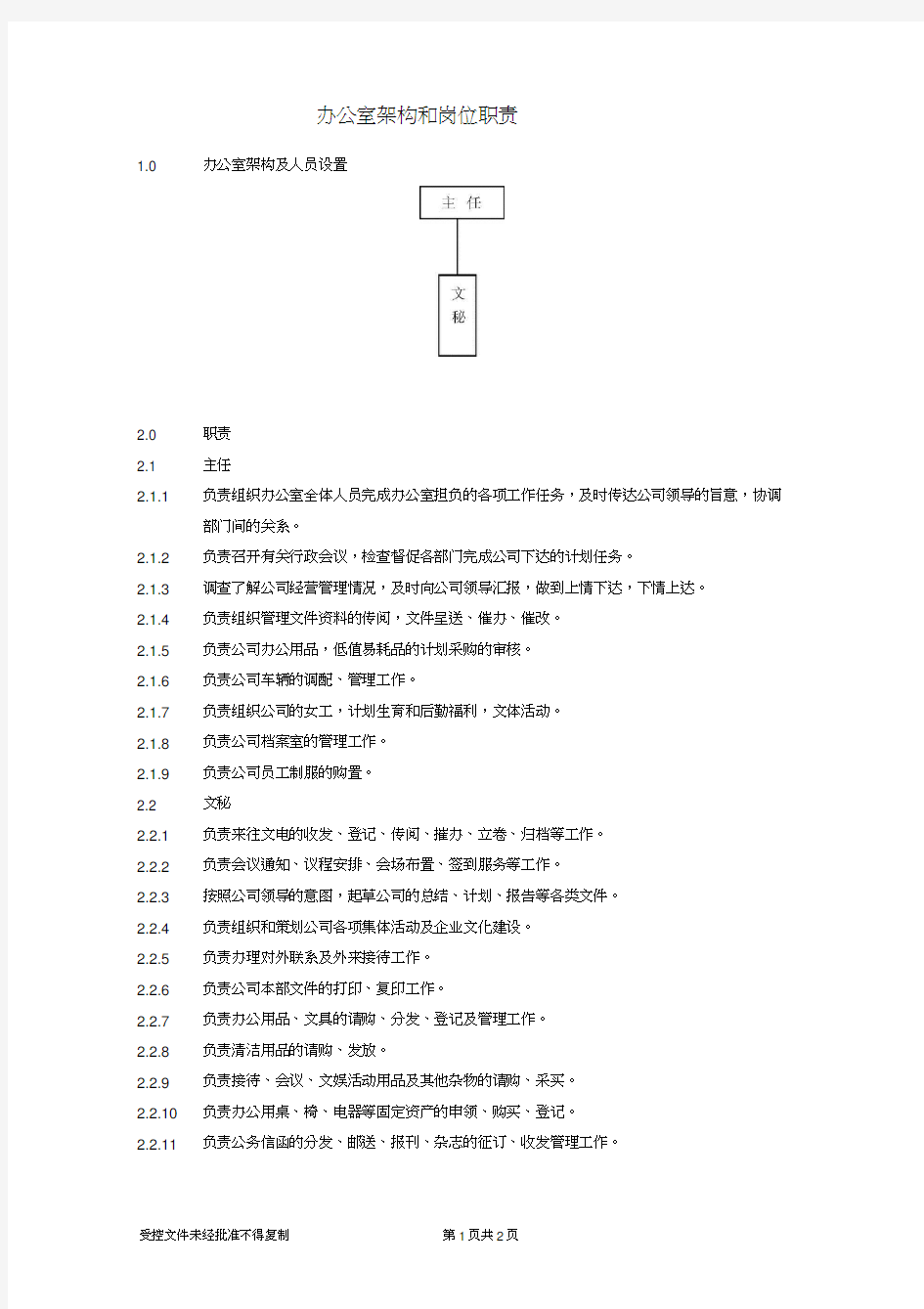 办公室架构和岗位职责