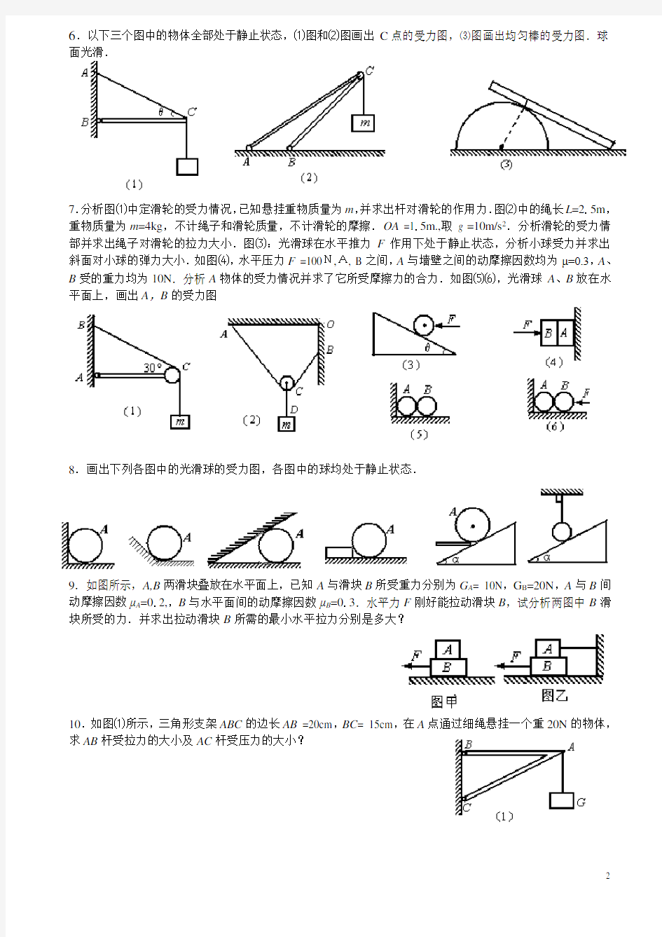 高一物理受力分析专题训练(含答案)