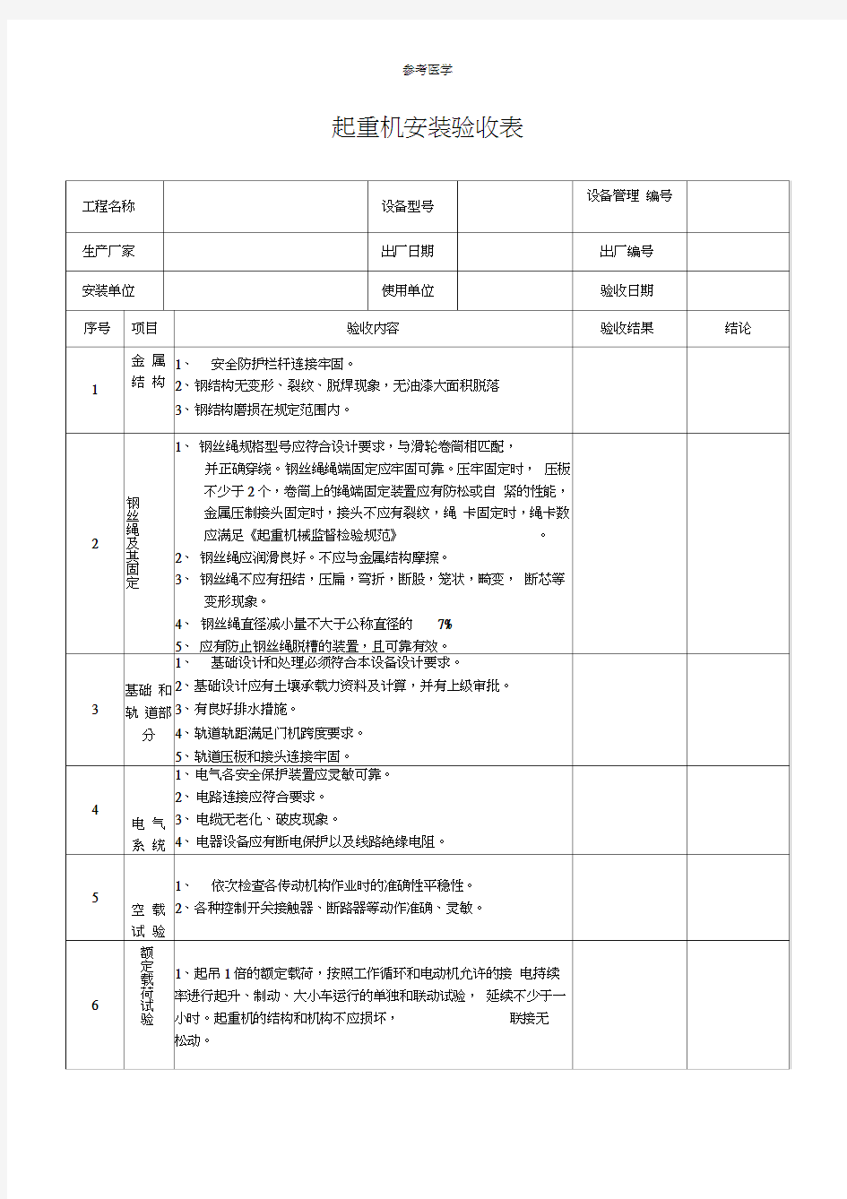 起重机安装验收表