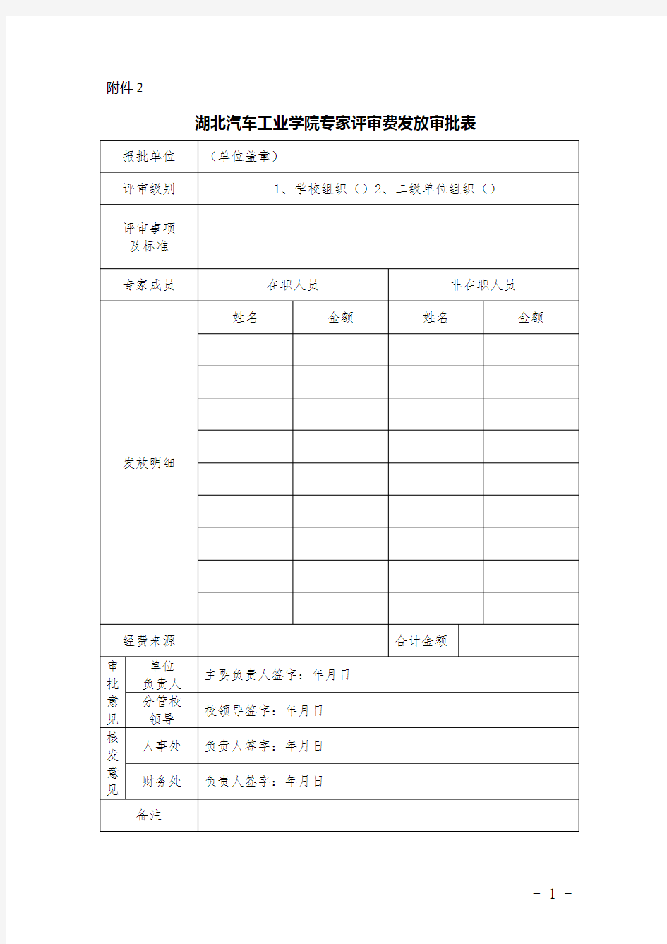 专家评审费发放审批表