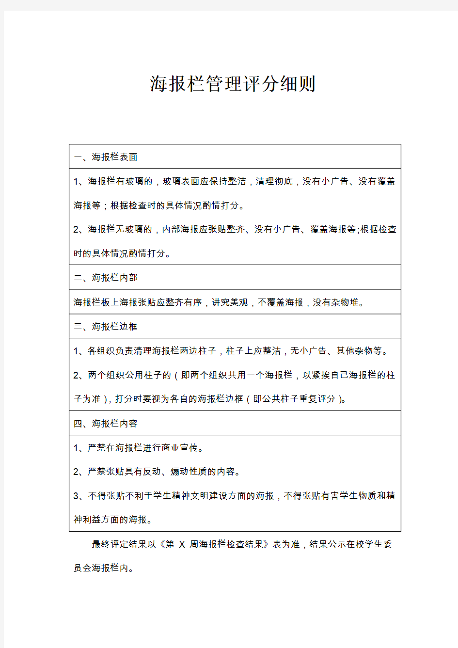 中国政法大学海报栏检查评分细则