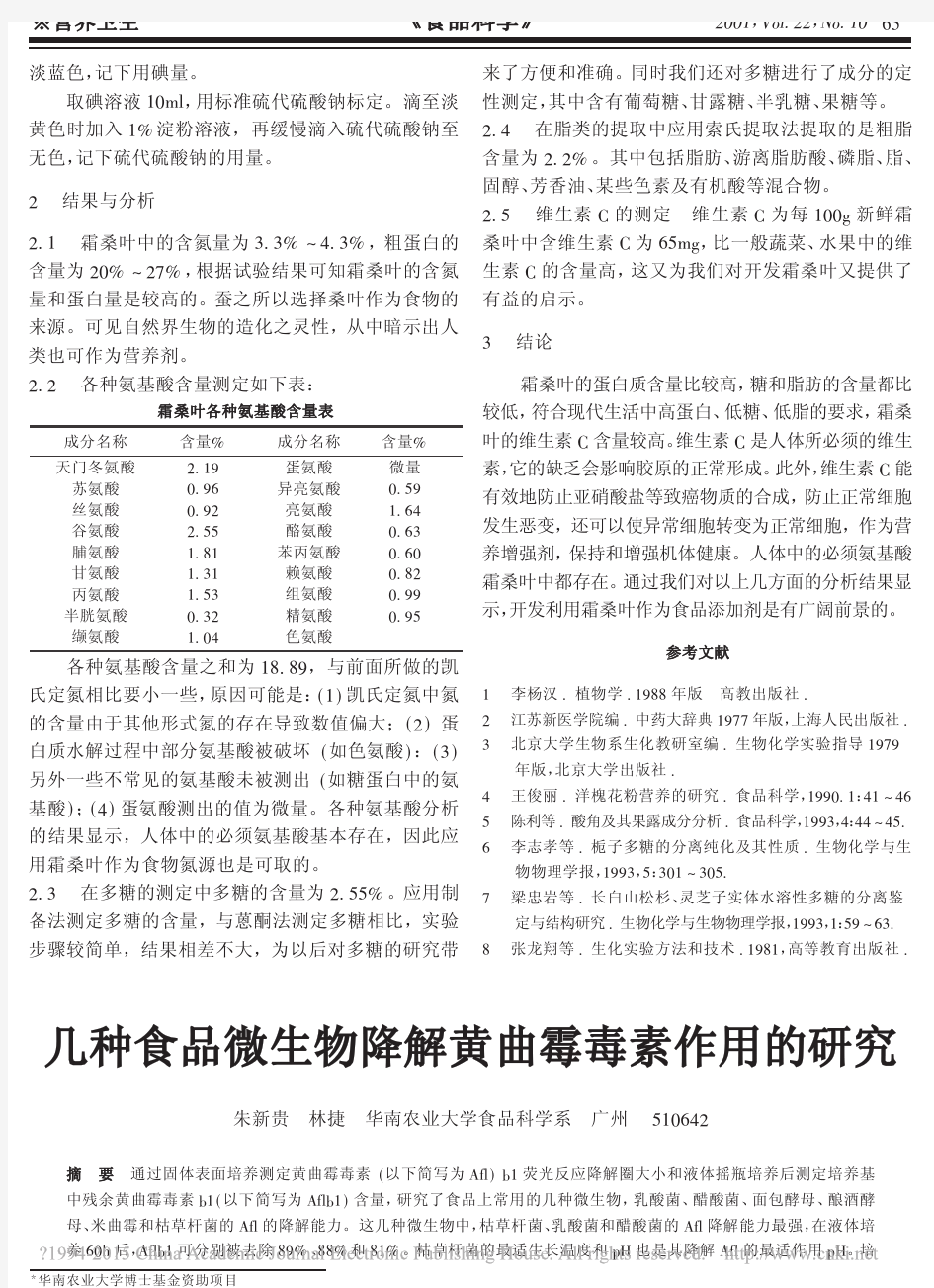 _几种食品微生物降解黄曲霉毒素作用的研究