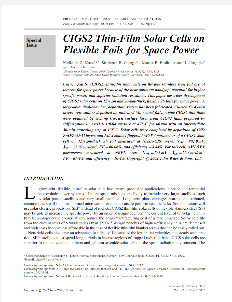 CIGS2 Thin-Film Solar Cells on Flexible Foils for Space Power