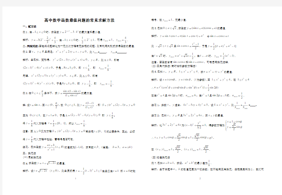 高中数学函数最值问题的常见求解方法