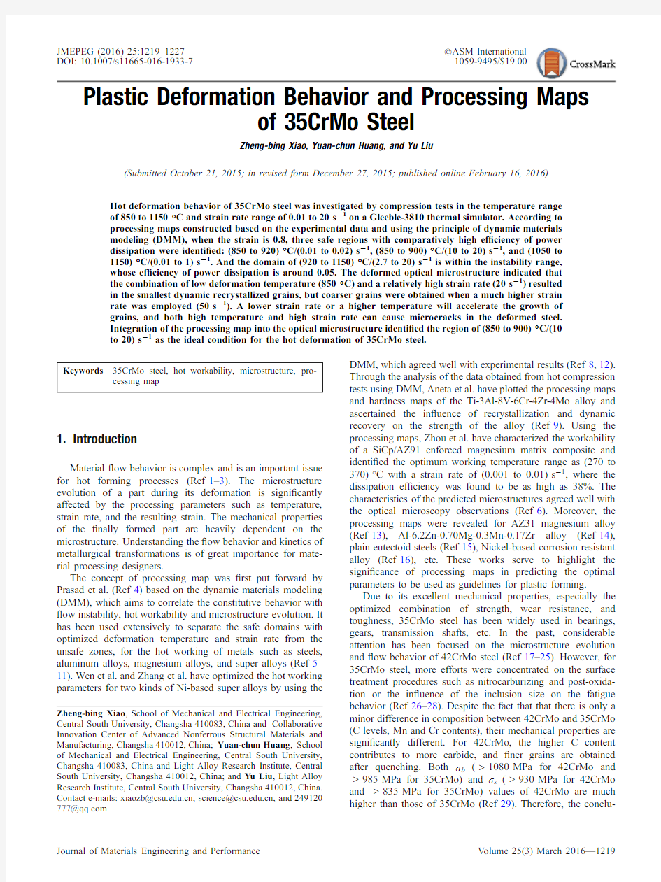 Plastic Deformation Behavior and Processing Maps of 35CrMo steel
