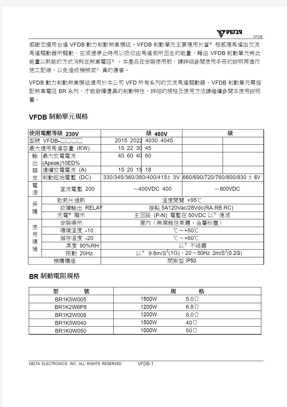台达变频器制动单元VFDB中文使用手册
