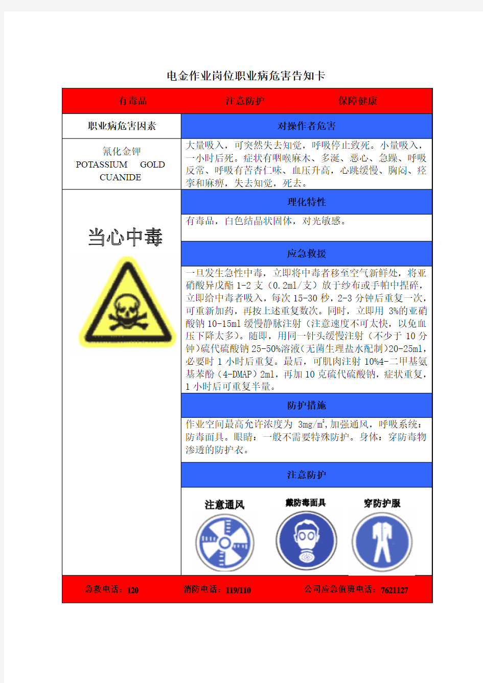 001-4职业病危害告知卡