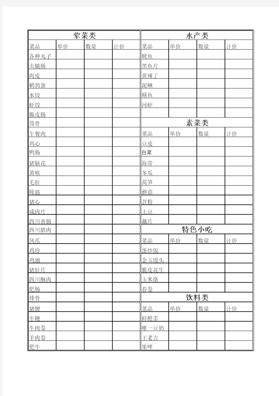 火锅菜单