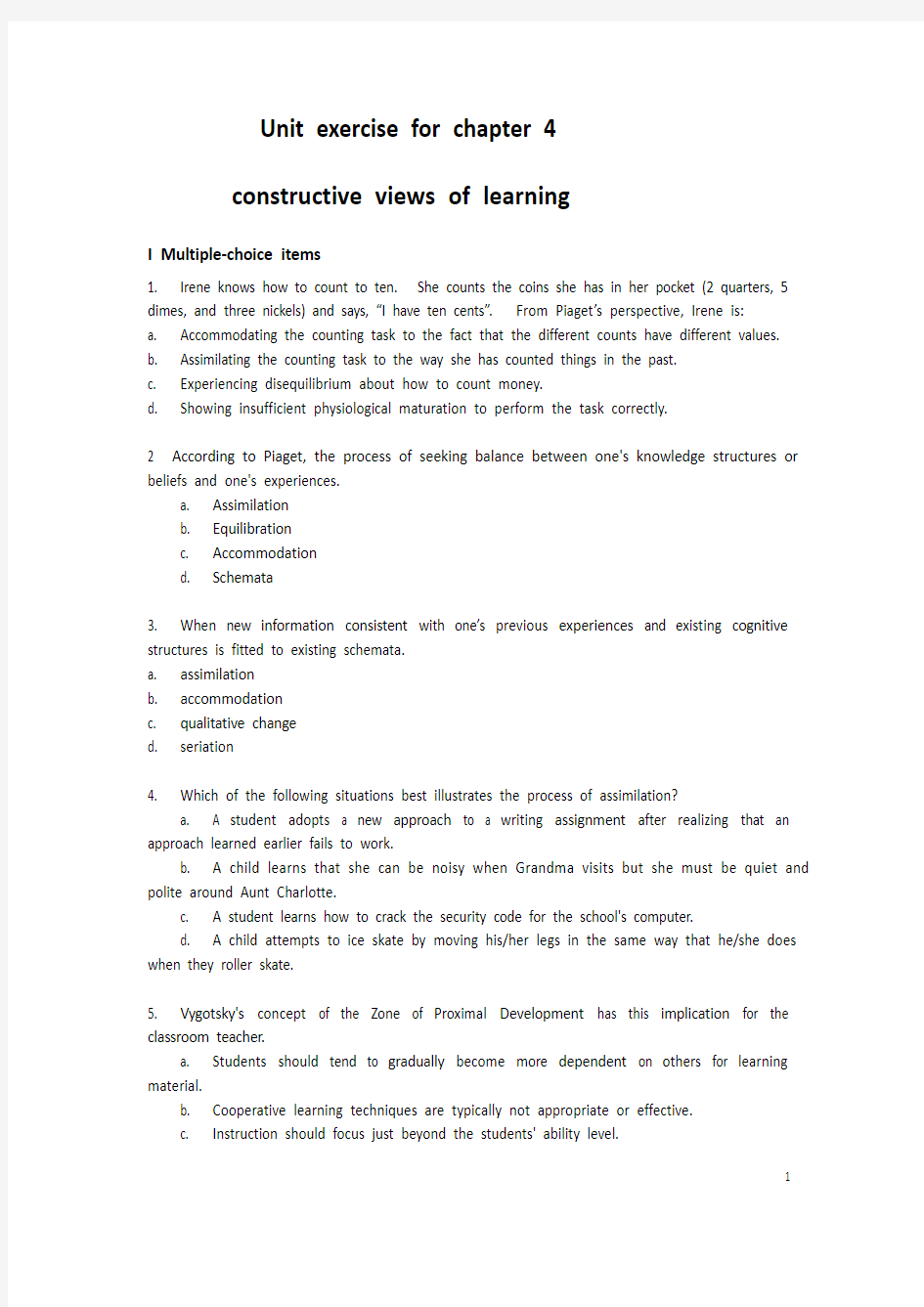 unit exercises for chapter 4 constructive views of learning