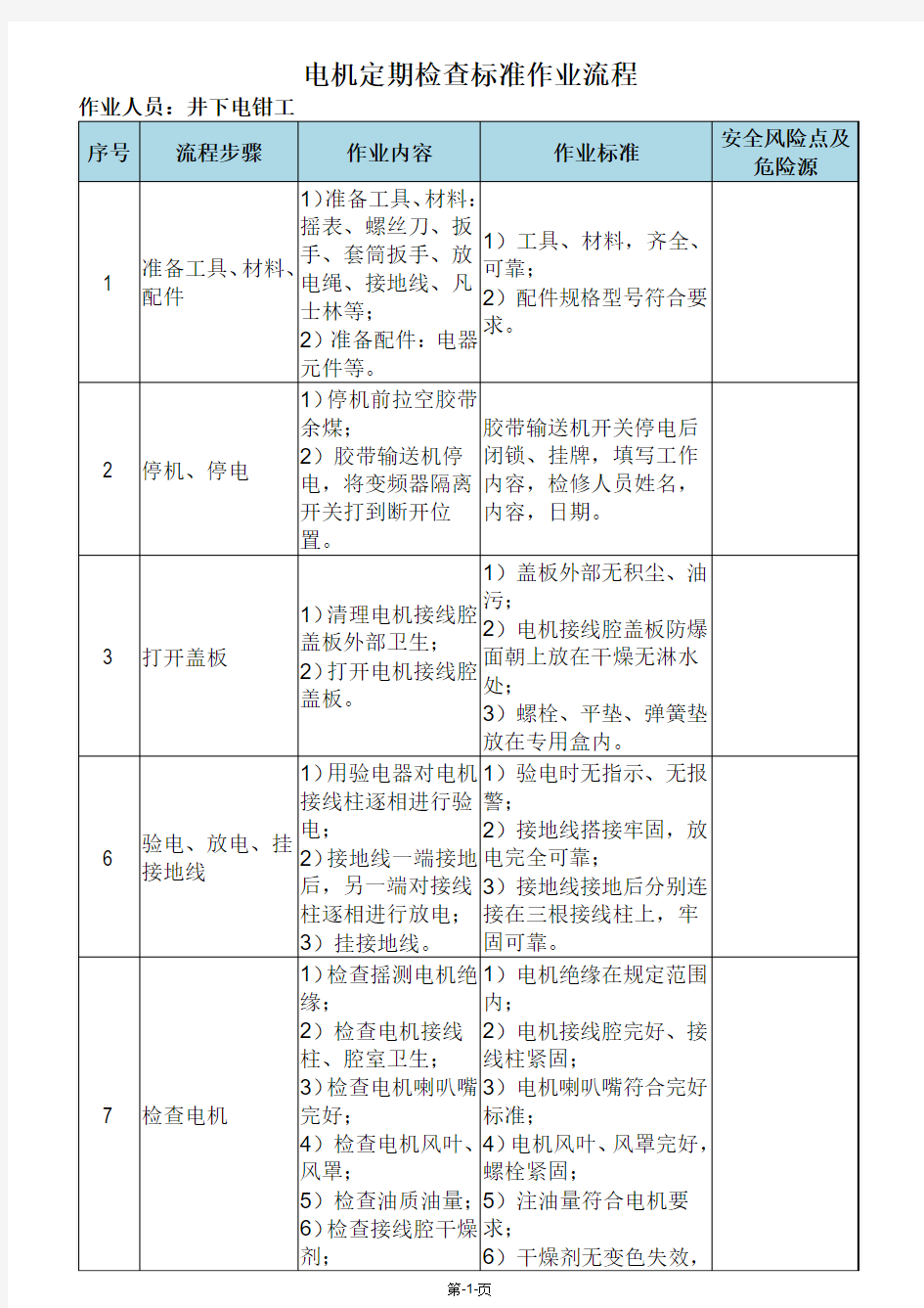 电机定期检查标准作业流程