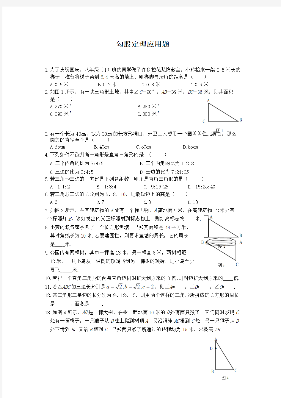 (完整版)勾股定理应用题专项练习(经典)