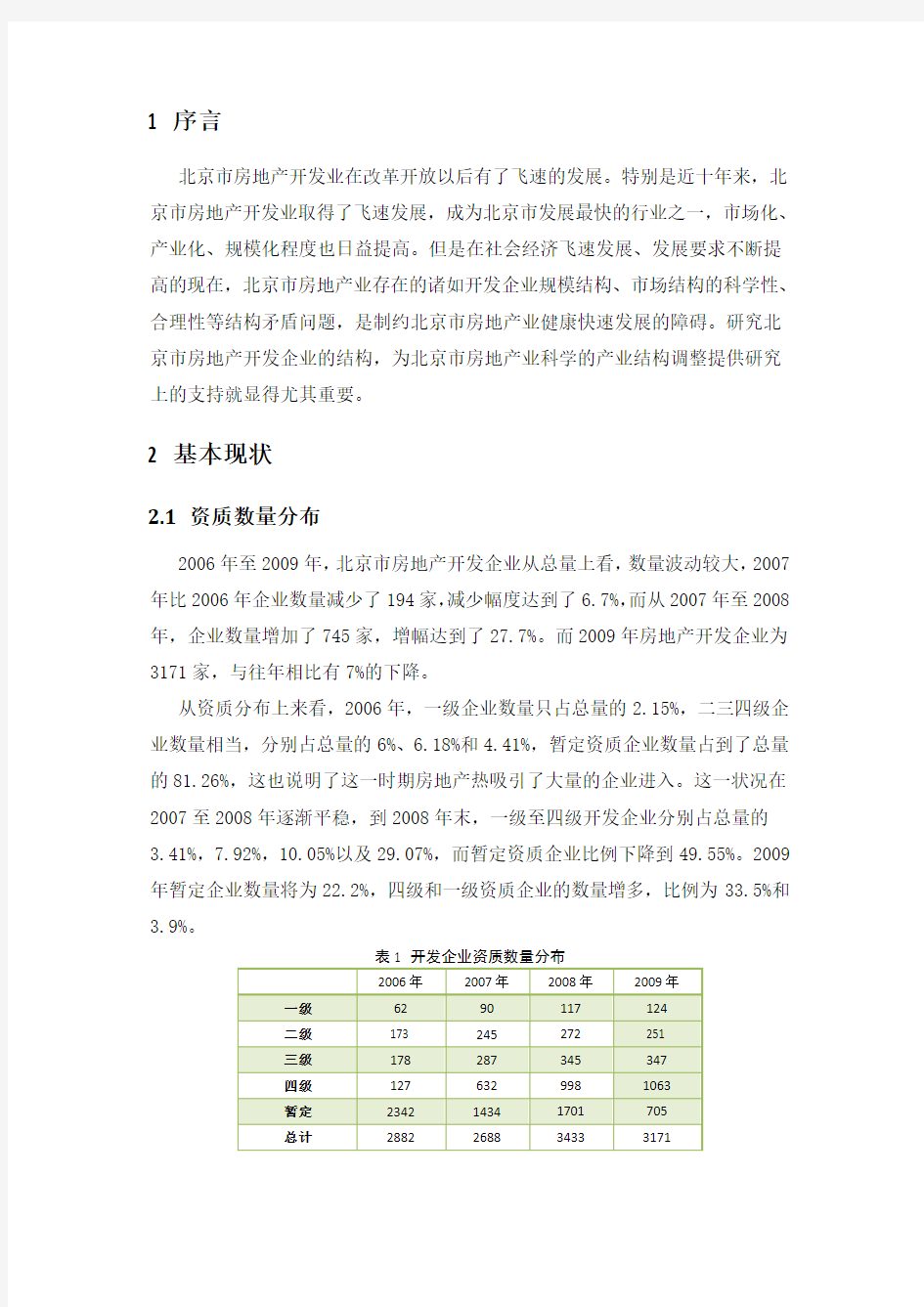 北京市房地产开发企业市场结构研究报告(doc 20页)(正式版)