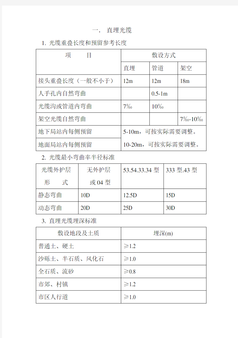 敷设光缆的规范与标准