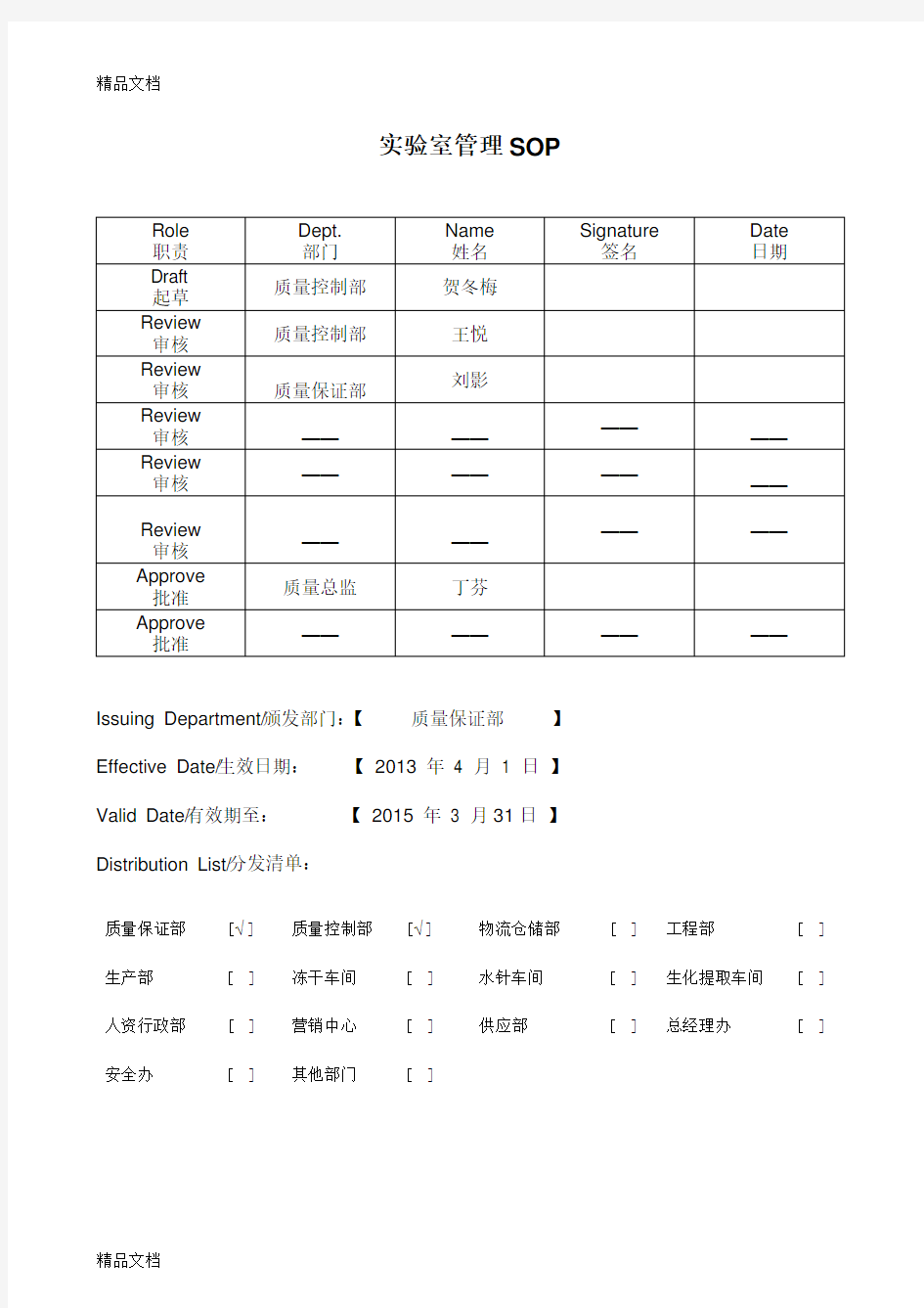 1、实验室管理SOP资料讲解