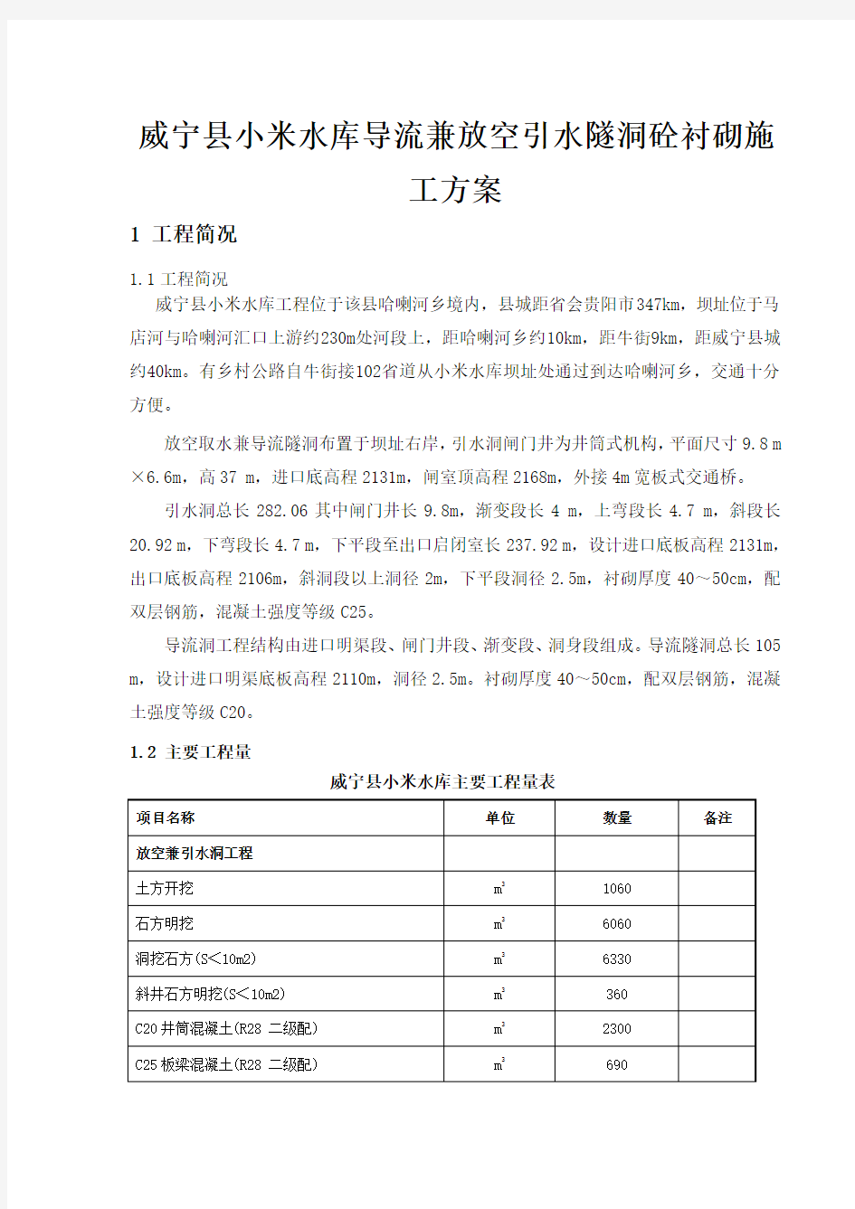 砼衬砌施工组织设计word文档